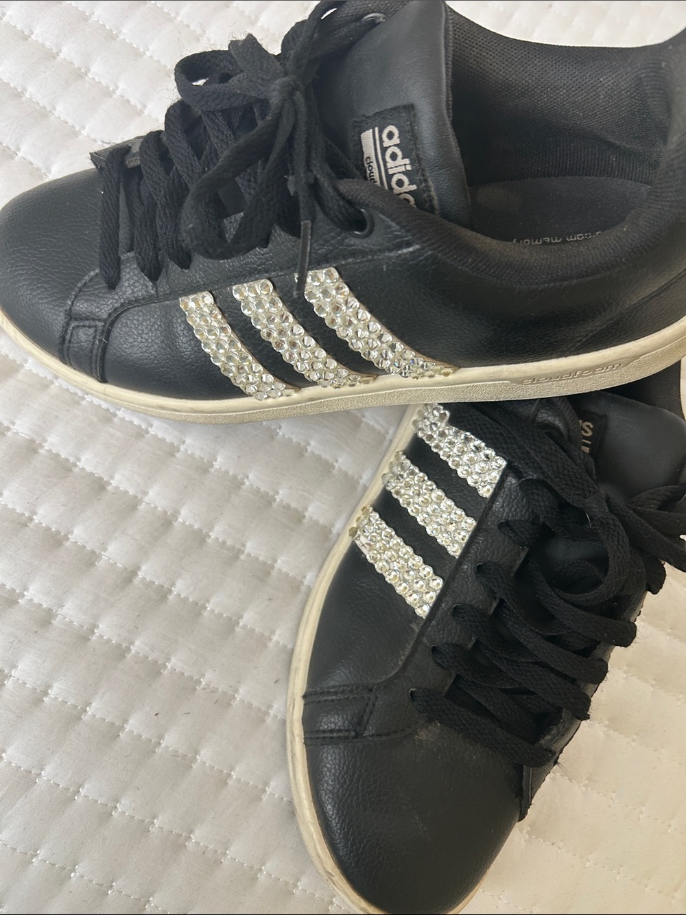adidas Black Sneakers with Crystal-Embellished Stripes